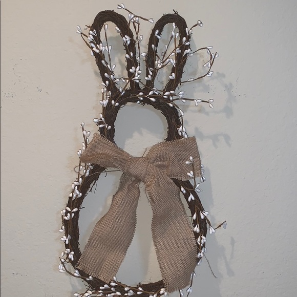 Adorable Abstract Bunny w. Large Burlap Bow/Pearls - Picture 3 of 6